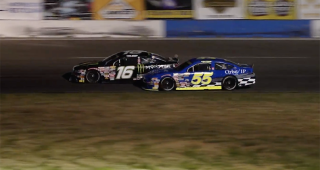 Reese’s Sweet Move of the Race: Andrew Chapman muscles his way past Hailie Deegan at Shasta Speedway